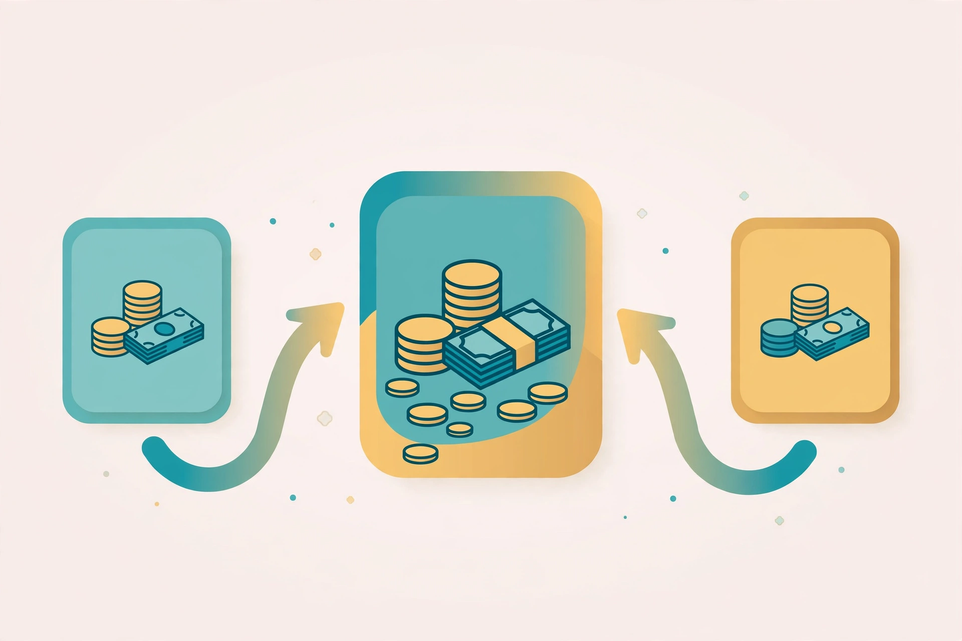 joint account for couples - Illustration of the yours-mine-and-ours model with one shared joint account in the center connected to two personal accounts