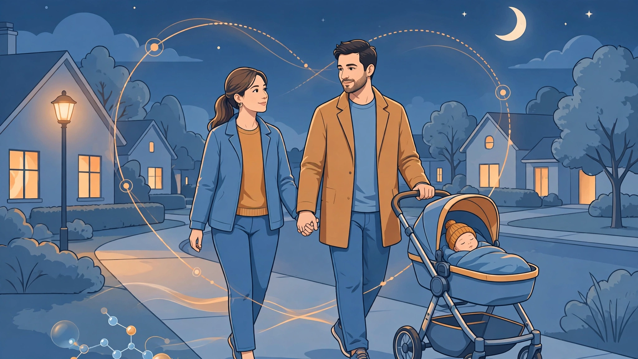 Couple on evening walk rebuilding connection after kids