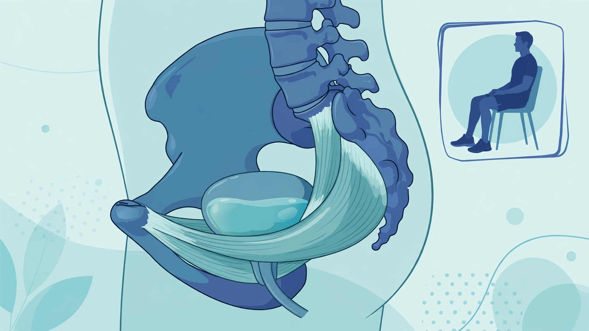 Kegel exercises for men: pelvic floor anatomy illustration showing muscles supporting the bladder
