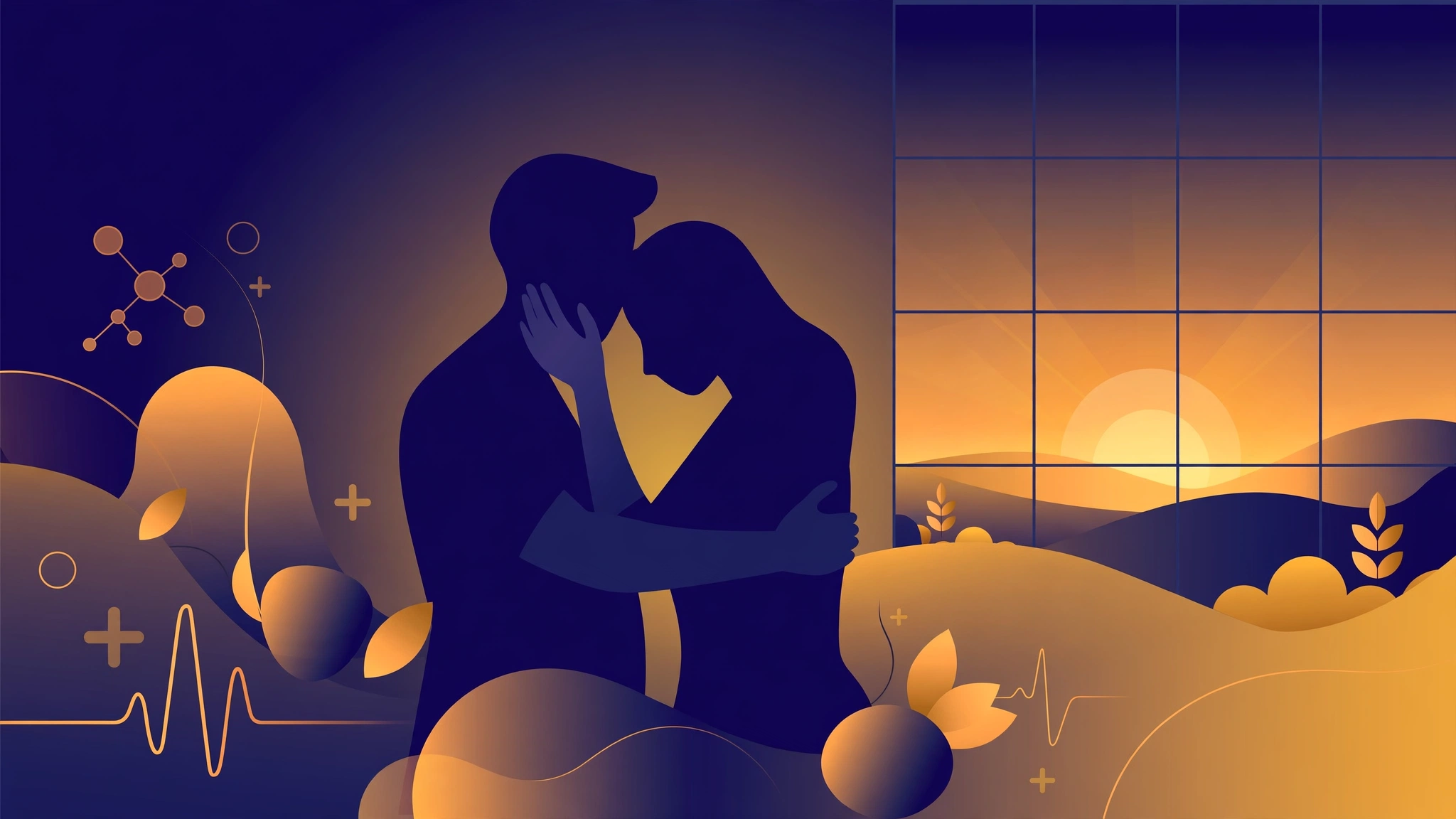 Couple embracing at sunset, showing intimacy rituals for kissing tips for couples