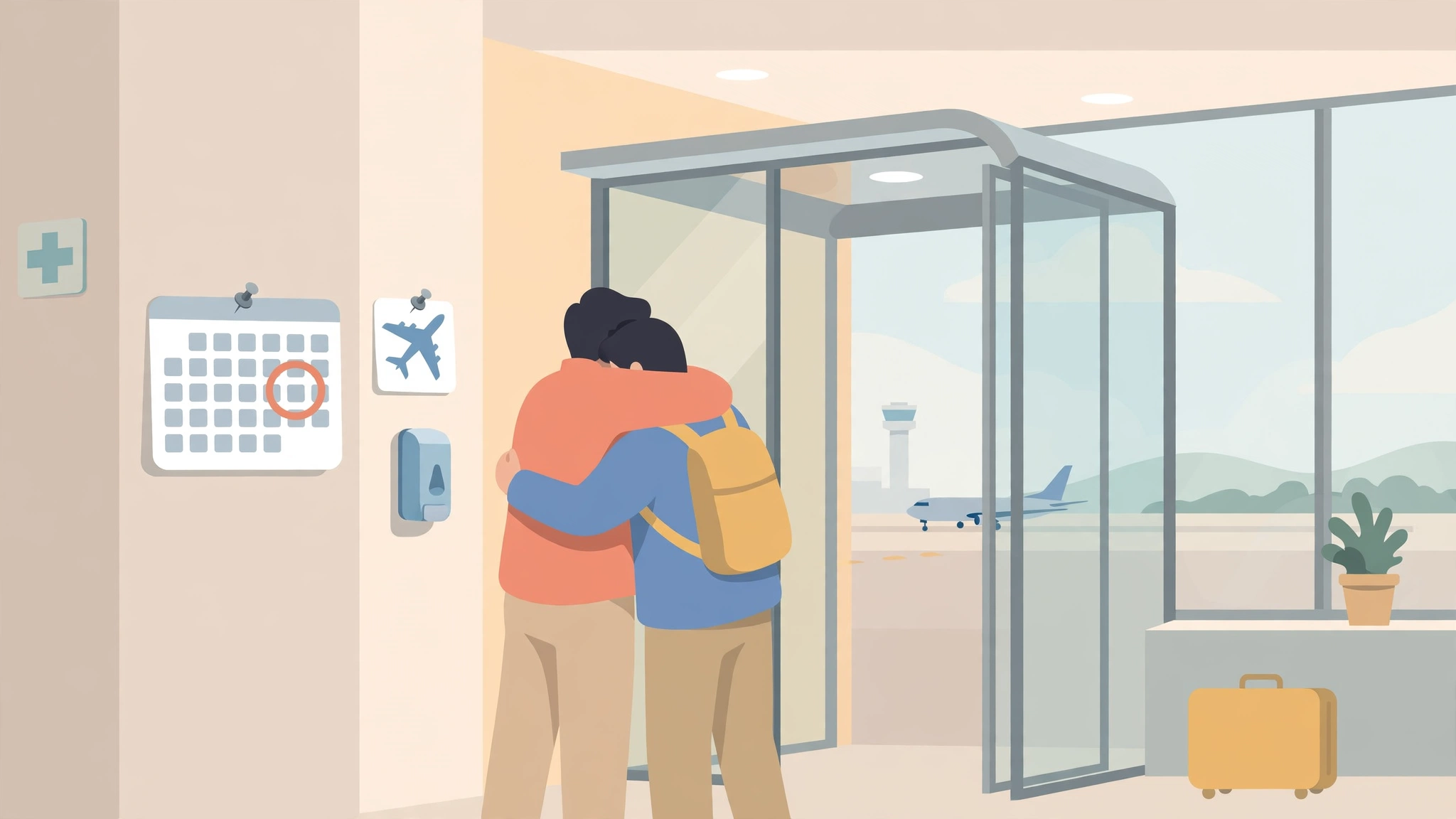 Flat-vector illustration of a happy couple reuniting after a long separation