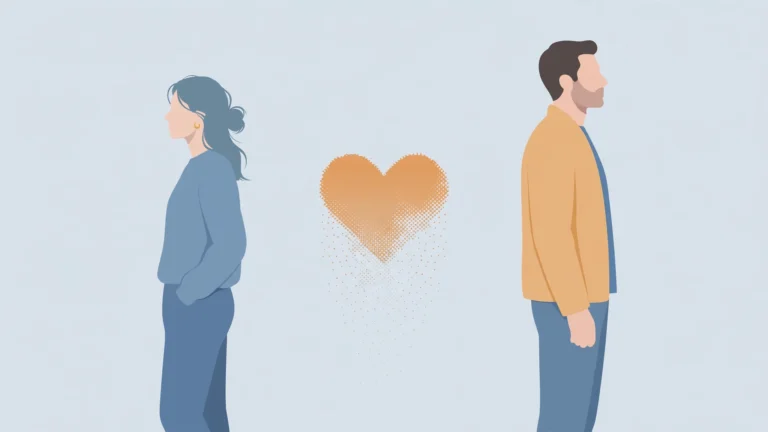 Losing attraction in a long relationship: couple drifting apart, flat vector illustration