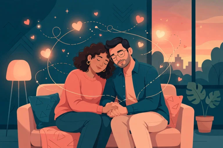 Illustration of a couple expressing love languages through physical intimacy