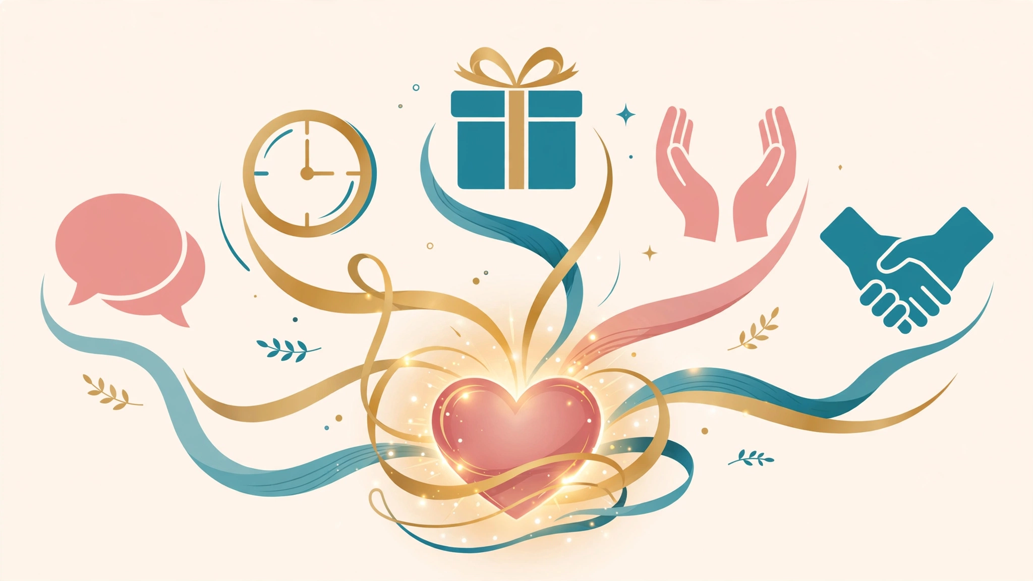 Illustration of five love languages icons highlighting the physical touch love language