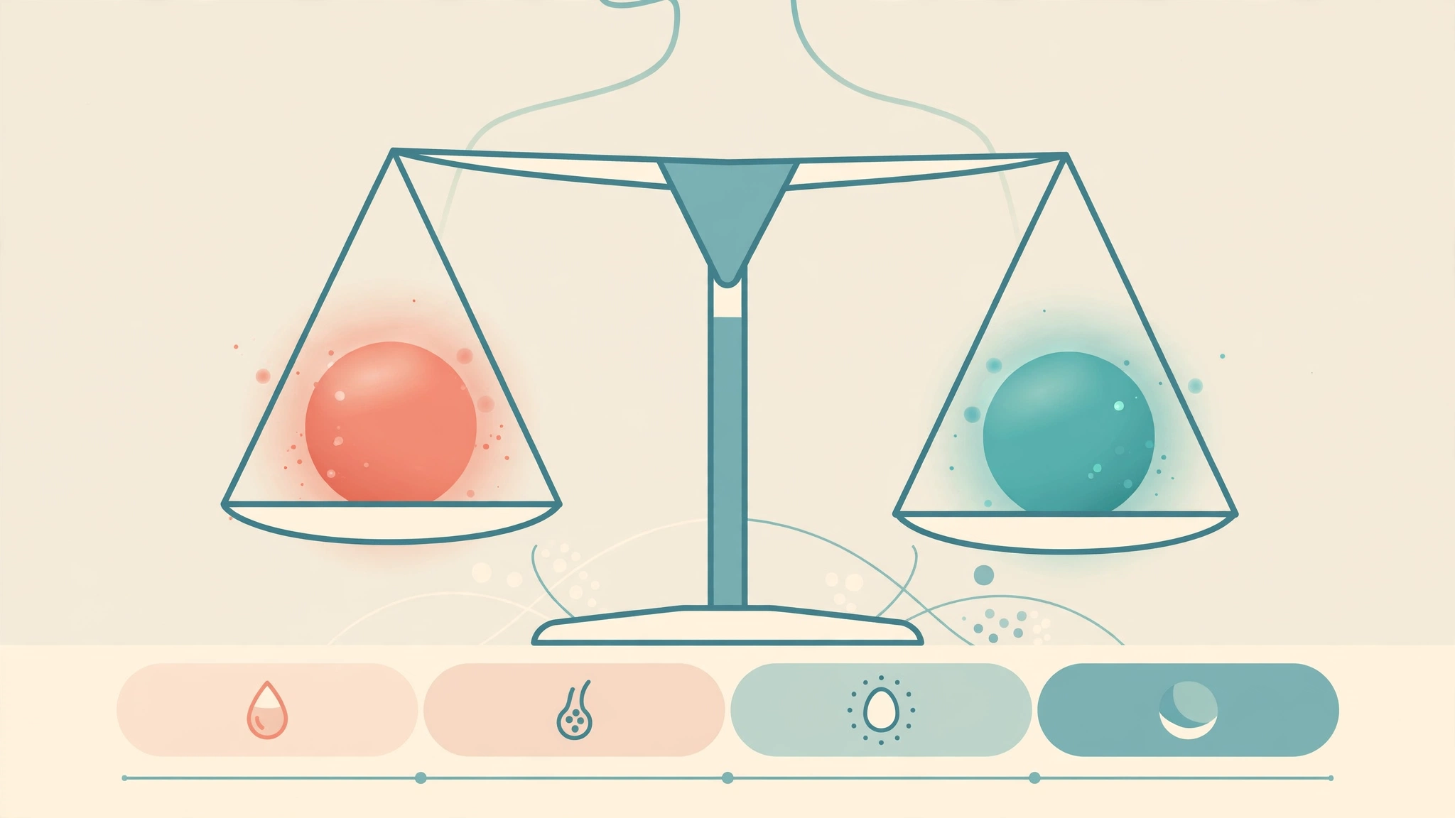 Illustration of hormone balance affecting low libido in women, with estrogen and progesterone balance symbols