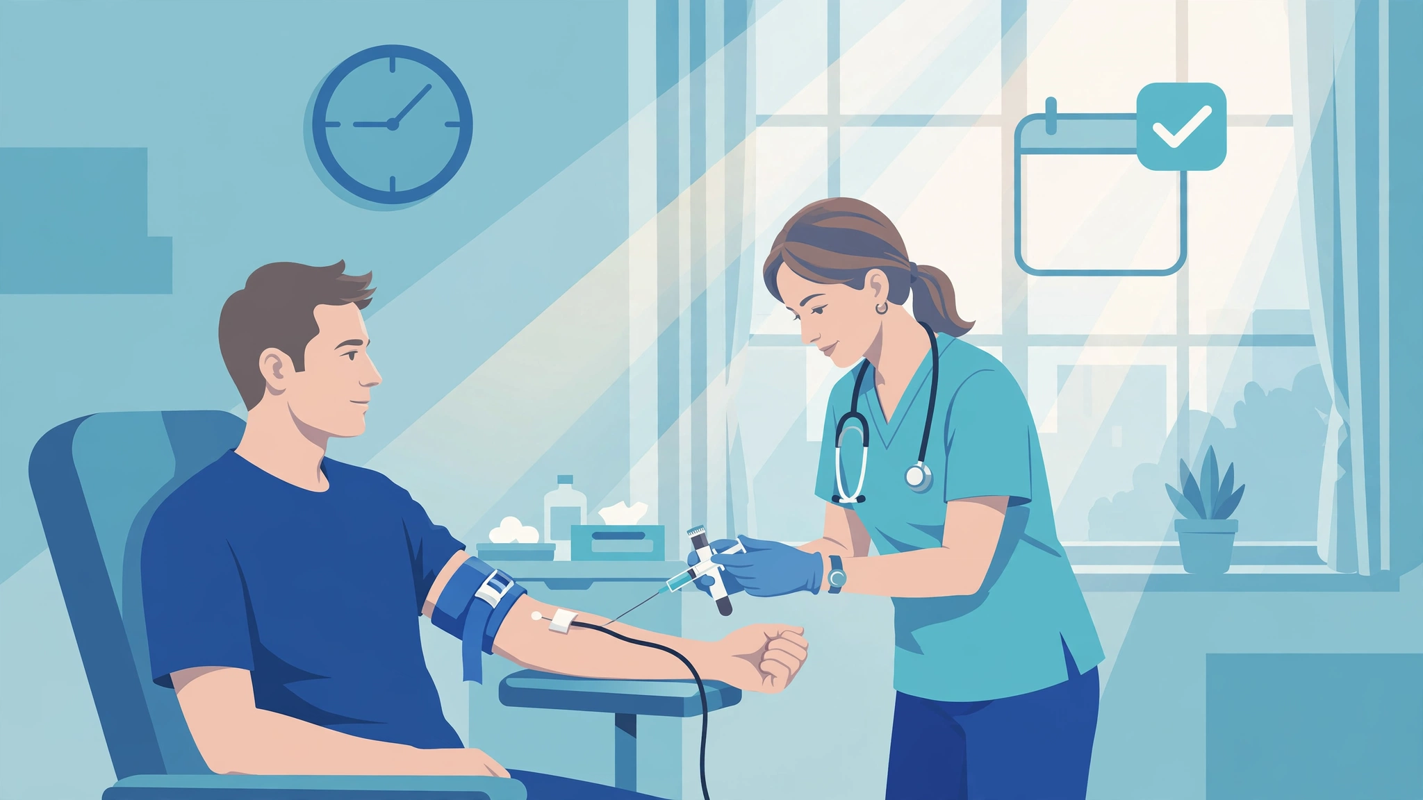 Patient having morning blood drawn for testosterone testing at a clinic