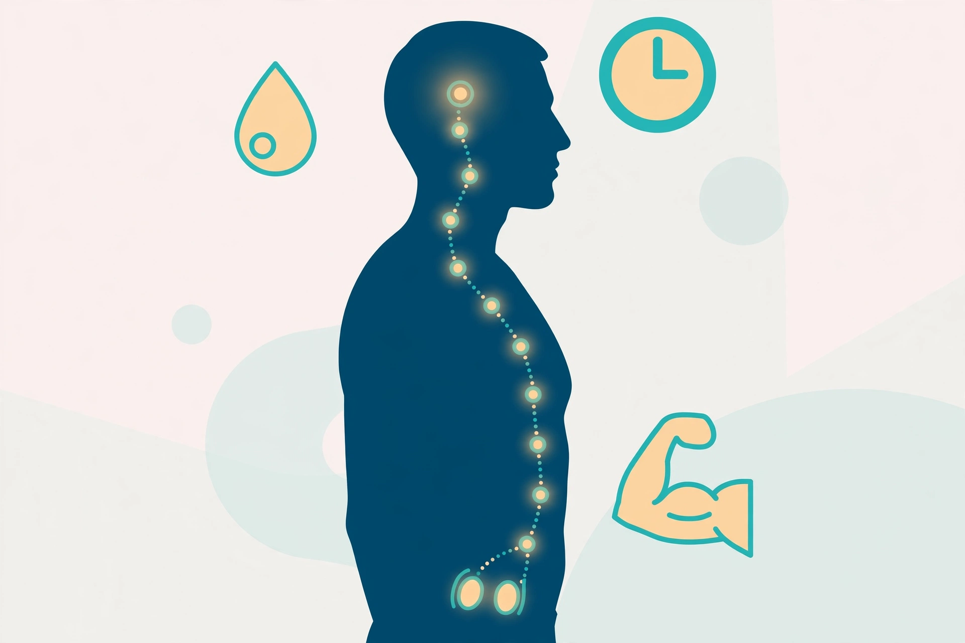 Medical illustration of male hormone pathways affected by low testosterone