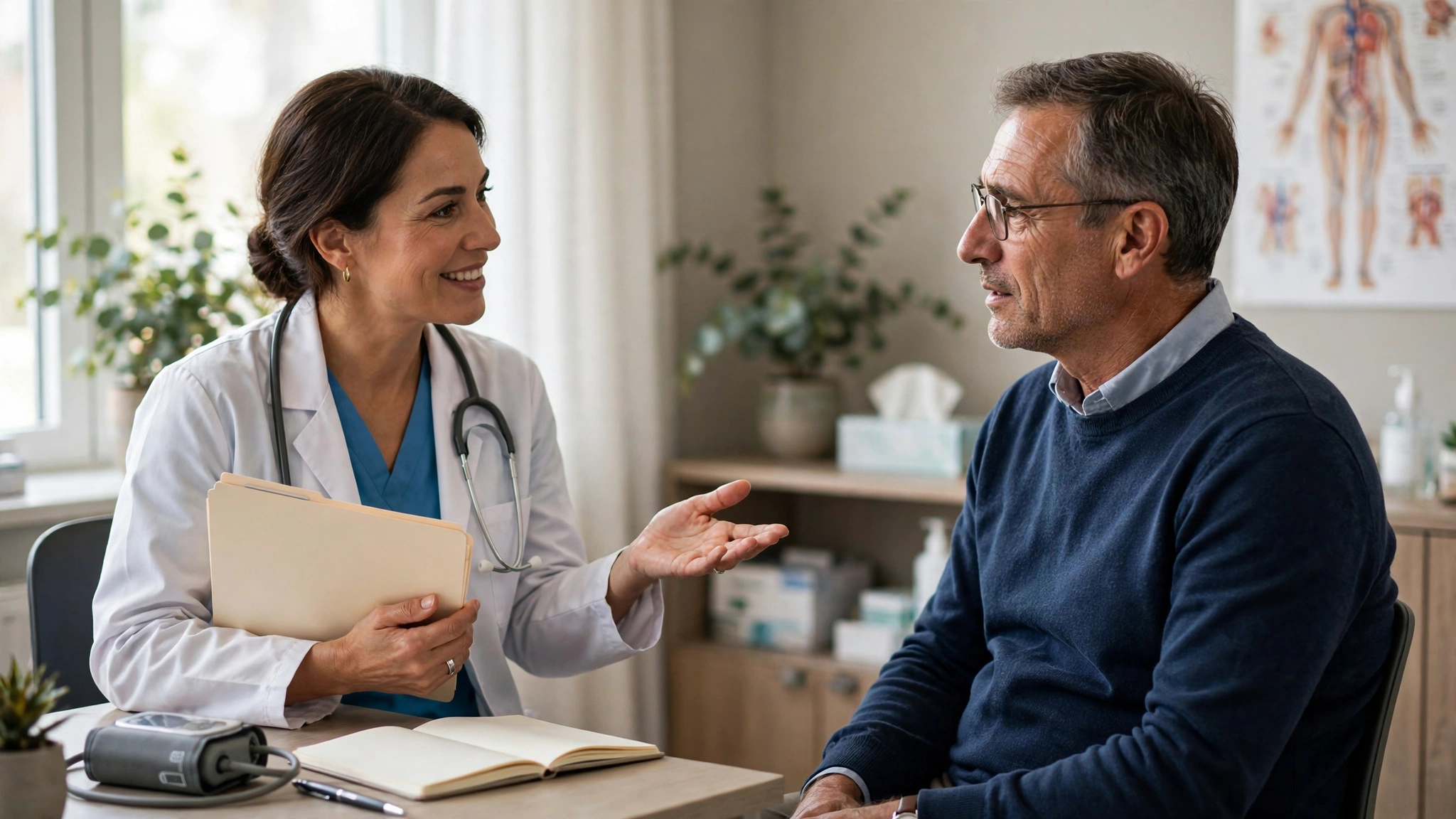 Doctor consulting with a male patient about ED medication side effects