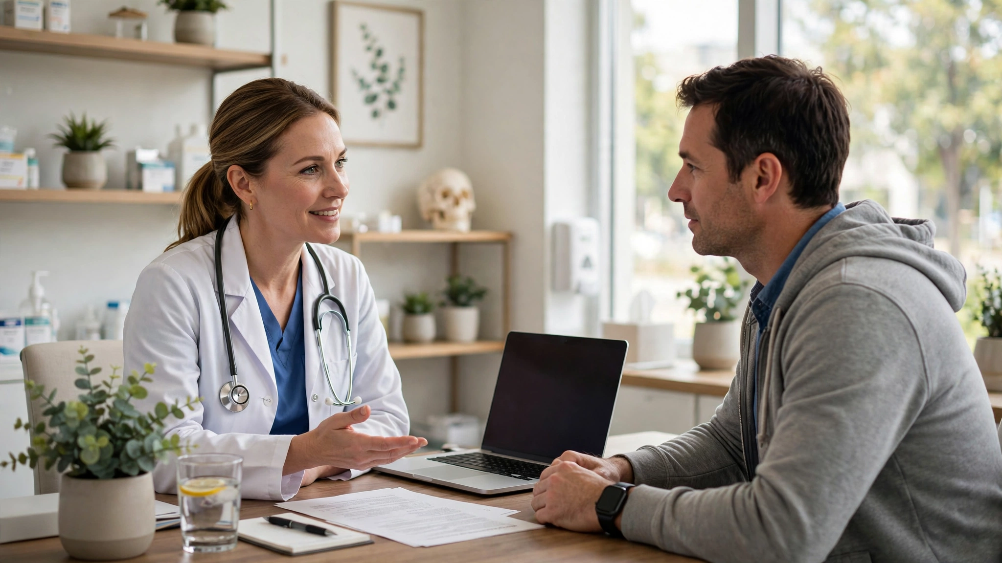 Doctor consulting a patient about genital warts treatment options in a clinic