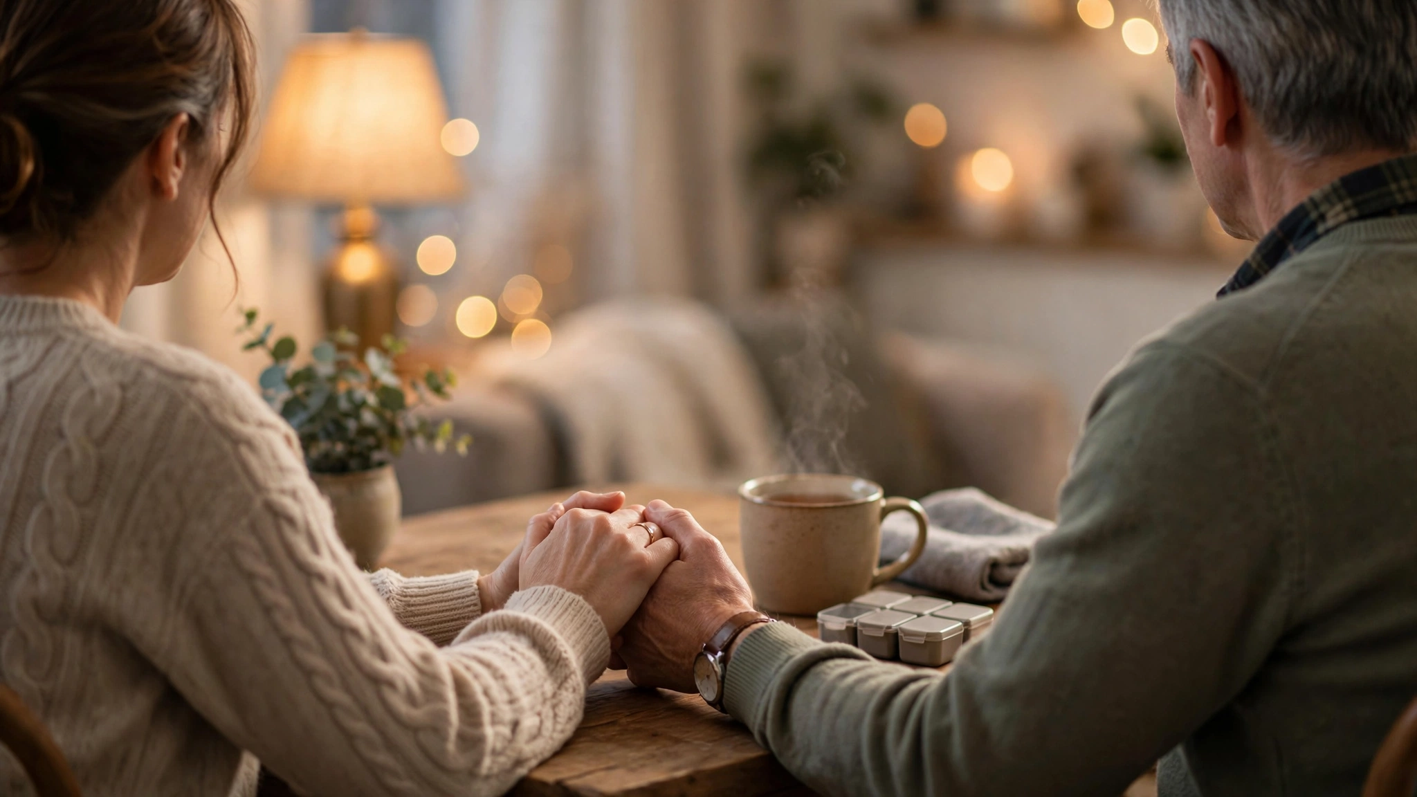 Couple holding hands, offering emotional support while navigating STI treatment
