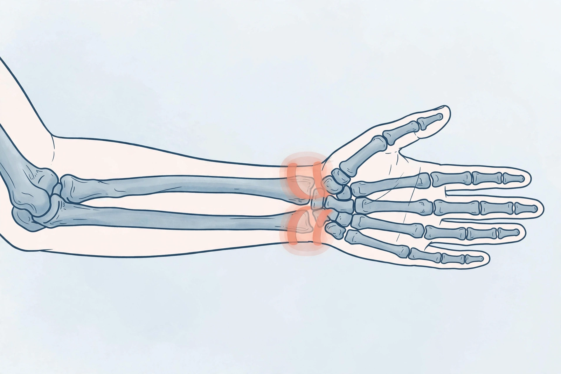 bdsm safety - Clinical diagram of the wrist and forearm highlighting nerve caution zones to avoid during restraint play