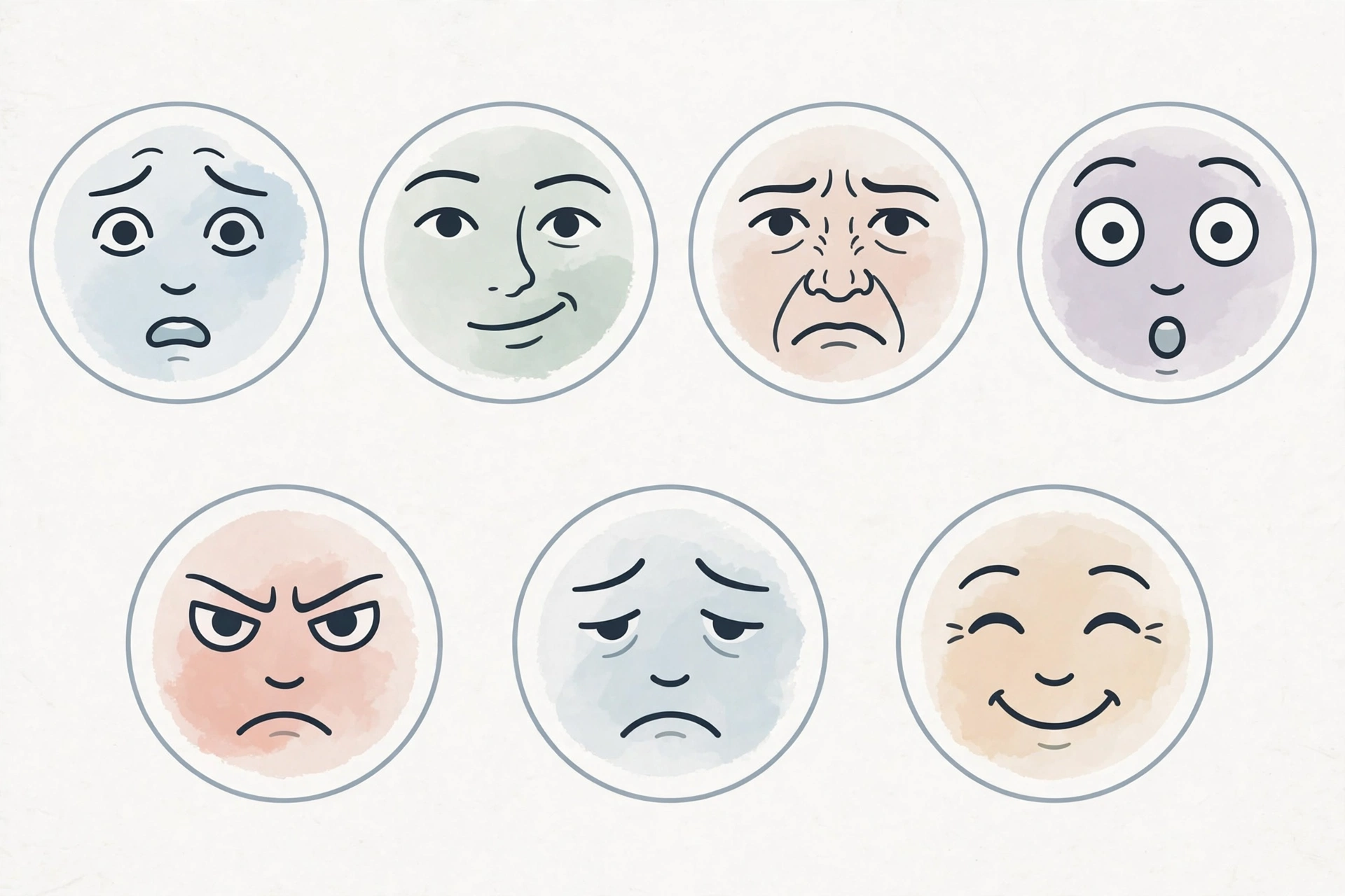 microexpressions - Diagram of the seven universal facial micro-expressions: fear, contempt, disgust, surprise, anger, sadness, and happiness