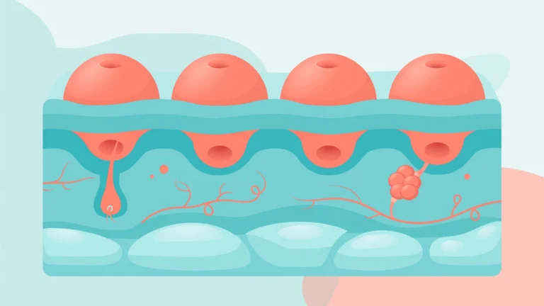 Molluscum contagiosum STI — small dimpled papules on skin, flat medical illustration