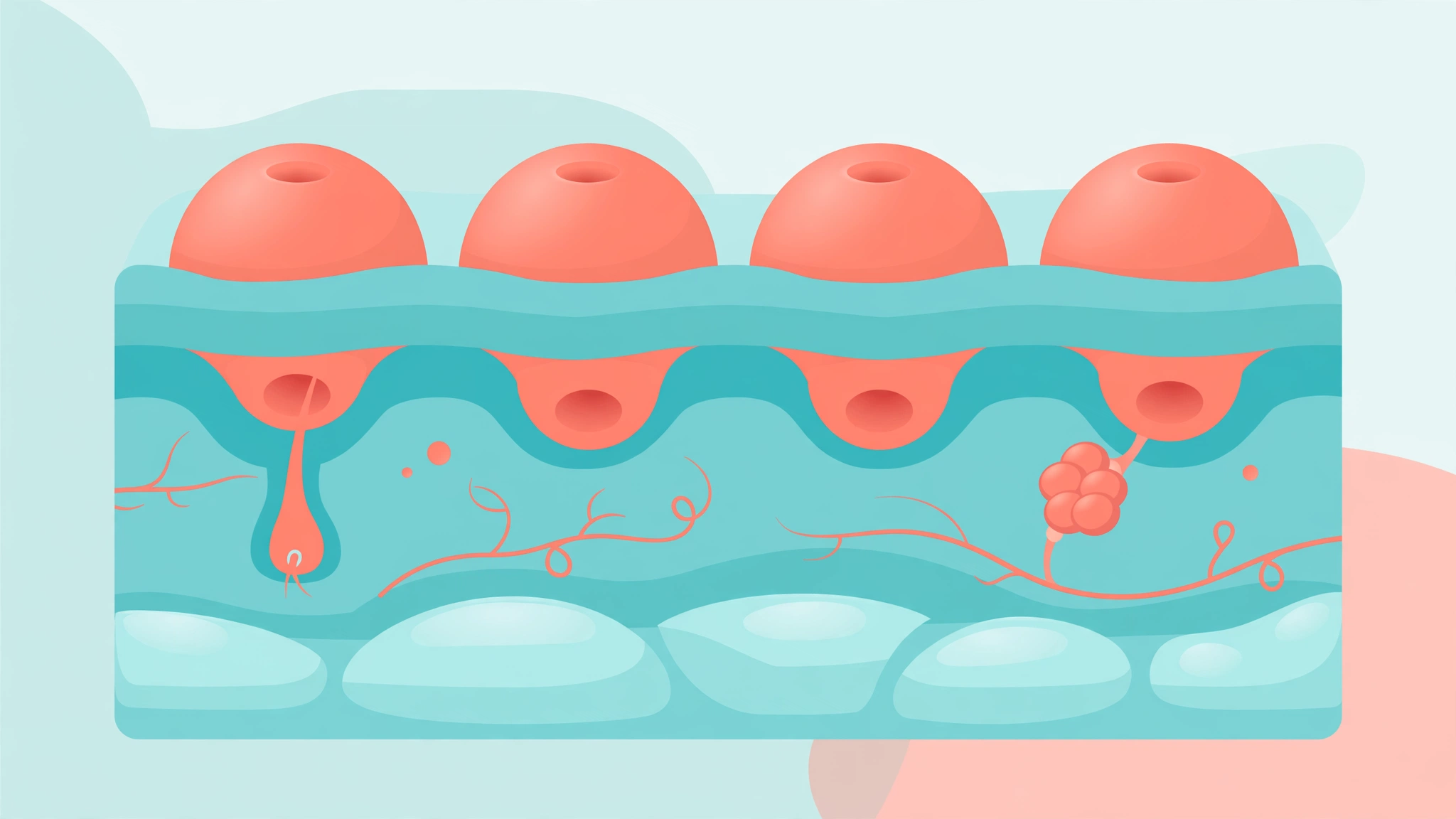 Molluscum contagiosum STI — small dimpled papules on skin, flat medical illustration