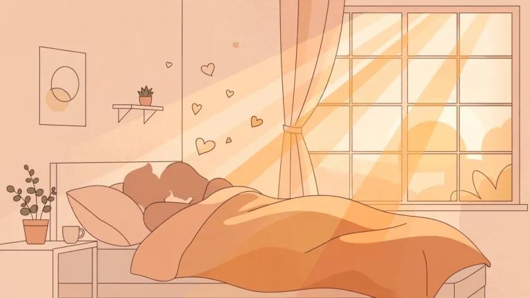 Couple waking up together in warm sunrise light in this guide to morning sex benefits tips