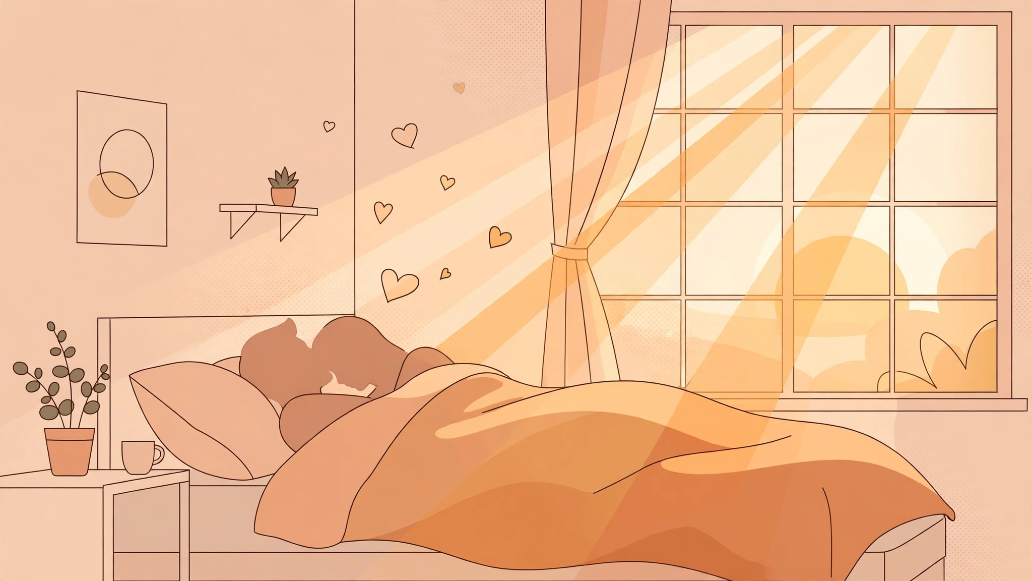 Couple waking up together in warm sunrise light in this guide to morning sex benefits tips