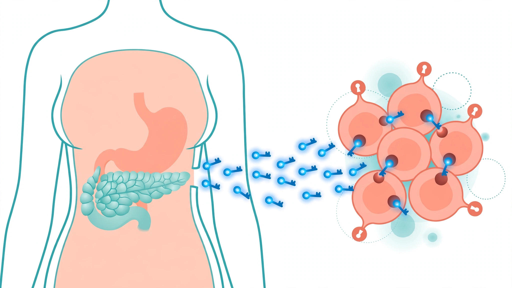 PCOS insulin resistance weight connection - insulin keys failing to unlock cell receptors illustration