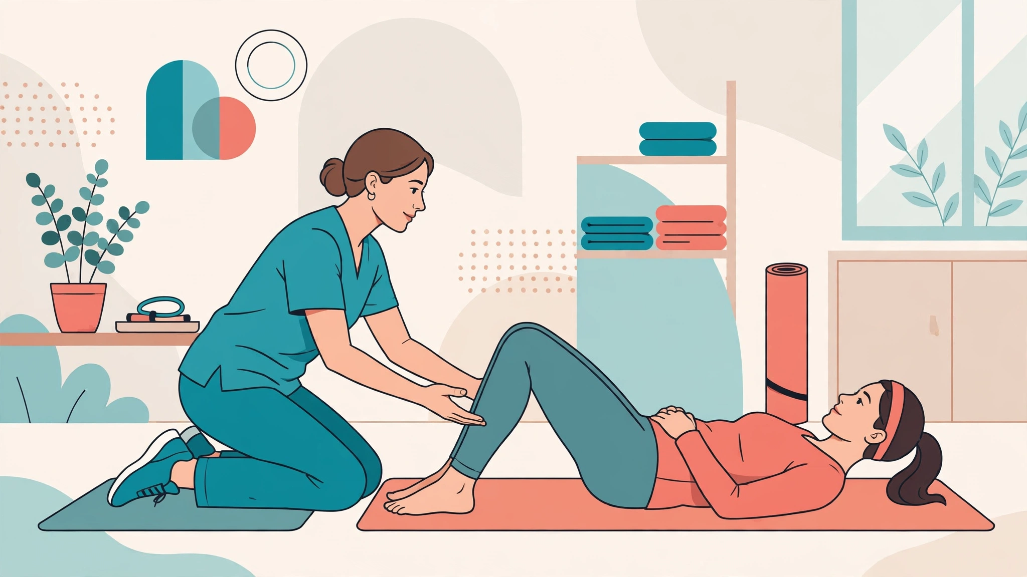 Pelvic health therapist guiding a patient through pelvic floor strengthening exercises for prolapse support