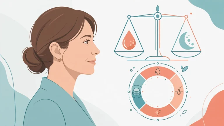 Illustration of common perimenopause signs in 40s, including cycle changes and hot flashes