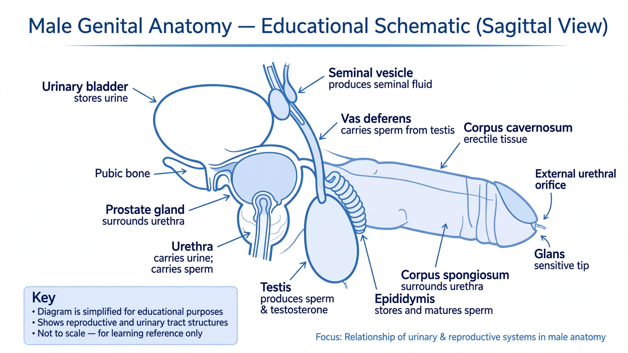 Educational anatomical diagram of male genital anatomy