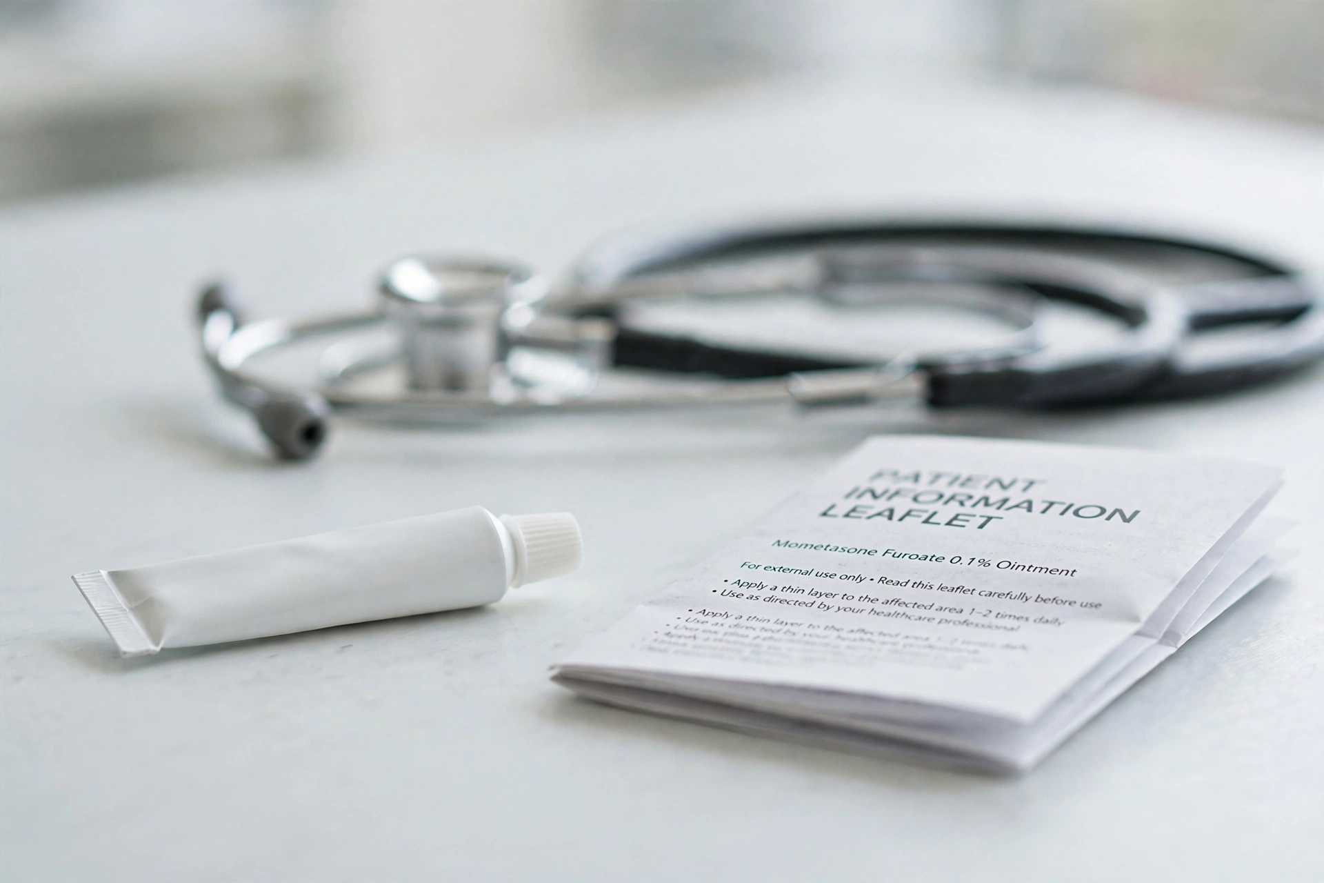 Topical steroid ointment tube and patient information leaflet for phimosis treatment adults