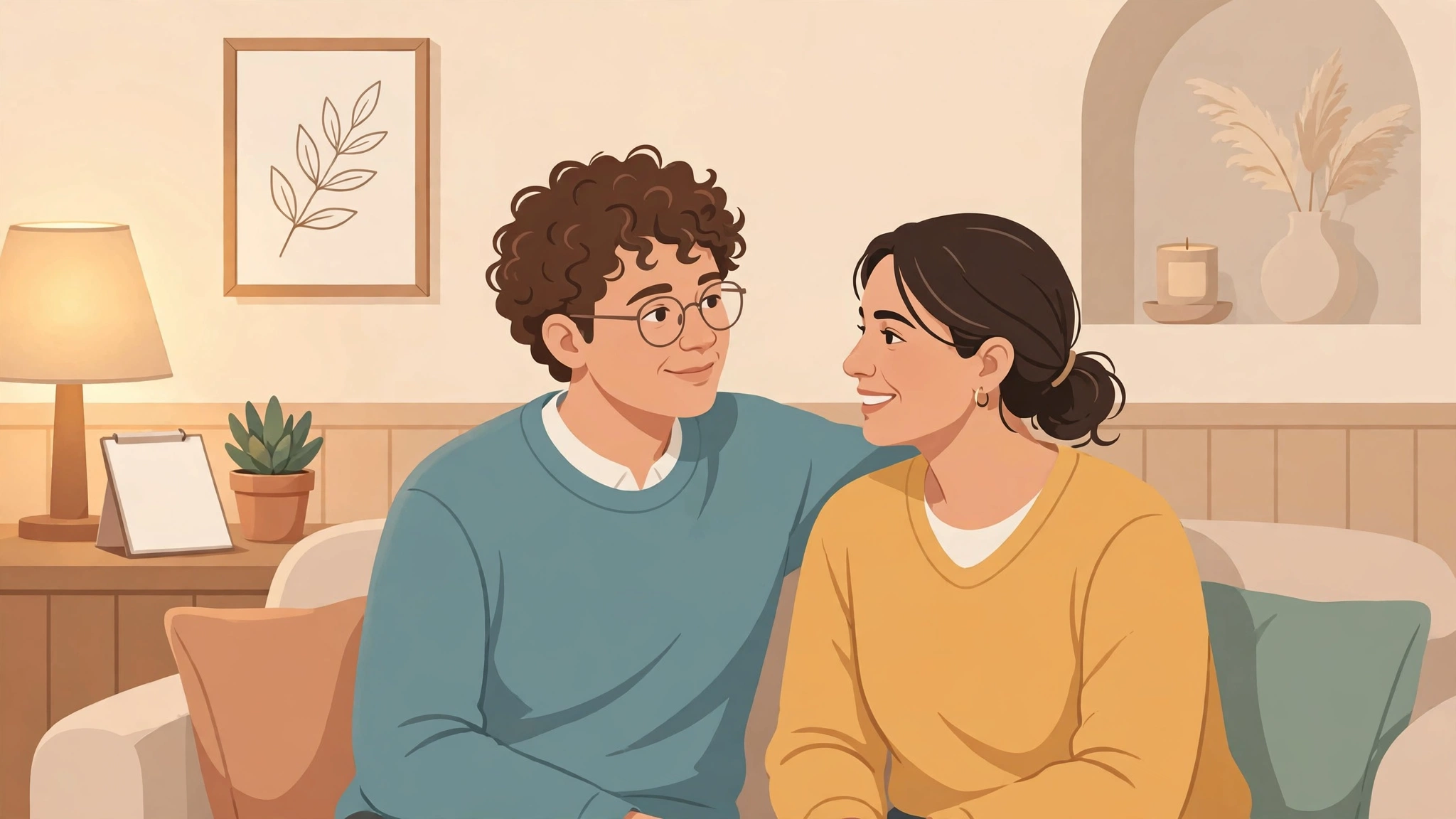 Couple discussing premature ejaculation treatment with a therapist