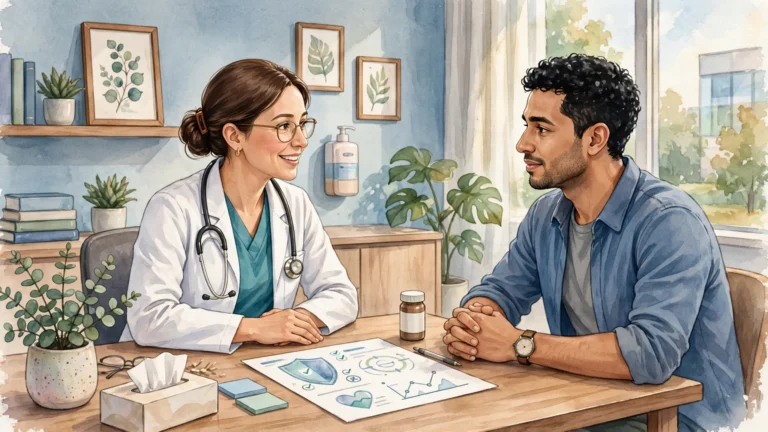 Doctor consulting with a patient about HIV prevention medication options in a modern clinic