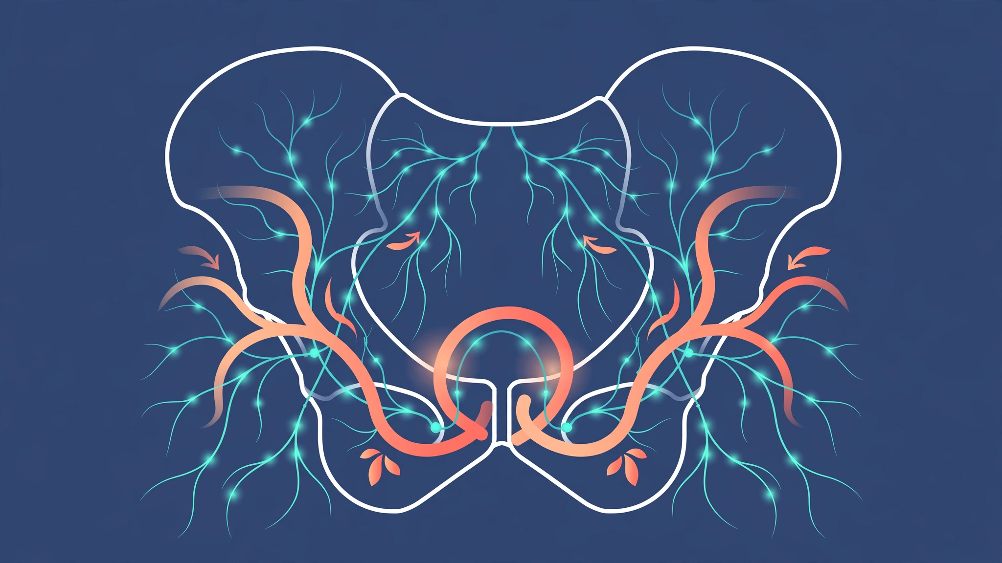 Medical illustration of nerve recovery and blood flow in prostate surgery ed recovery.