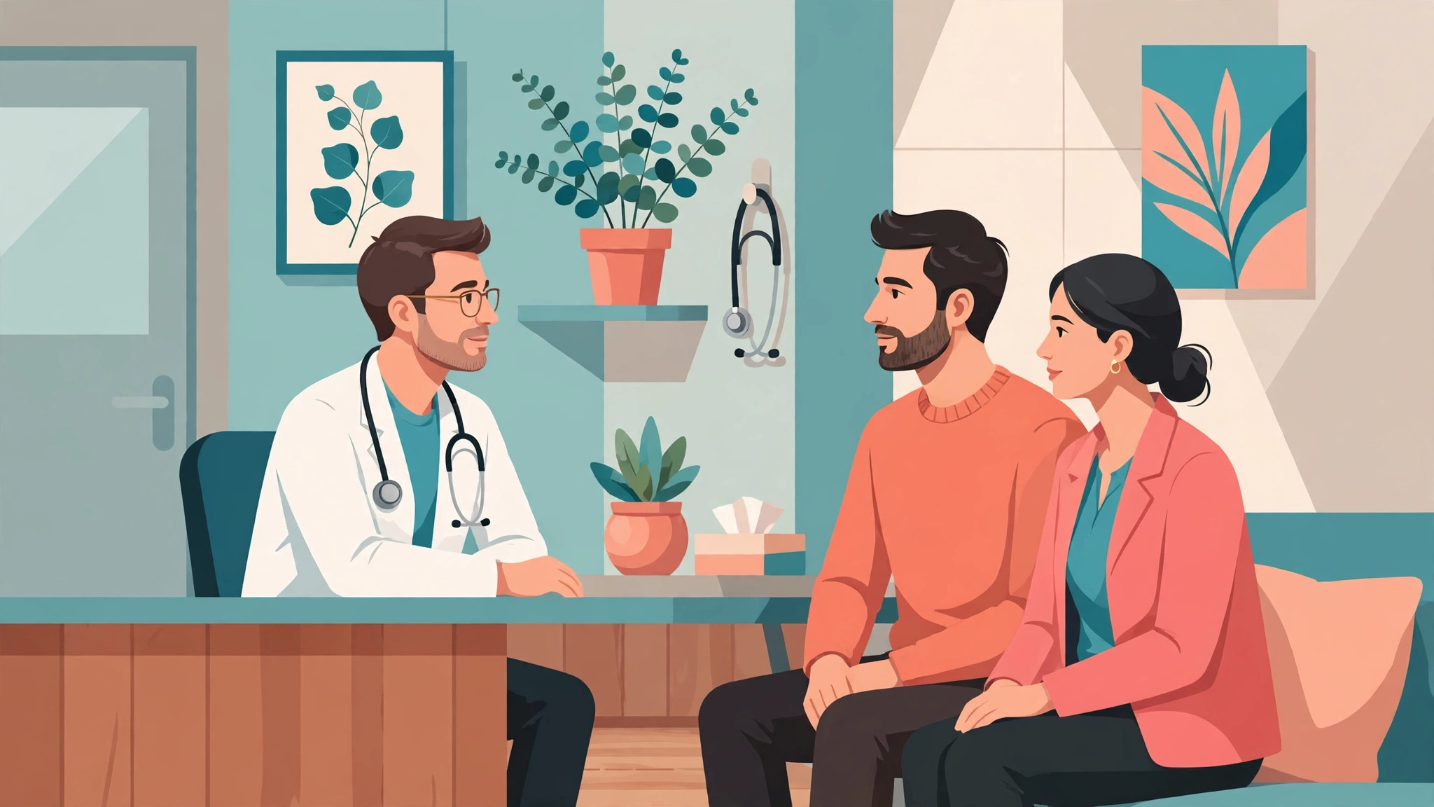Couple talking with a doctor about rebuilding intimacy in a long-term relationship