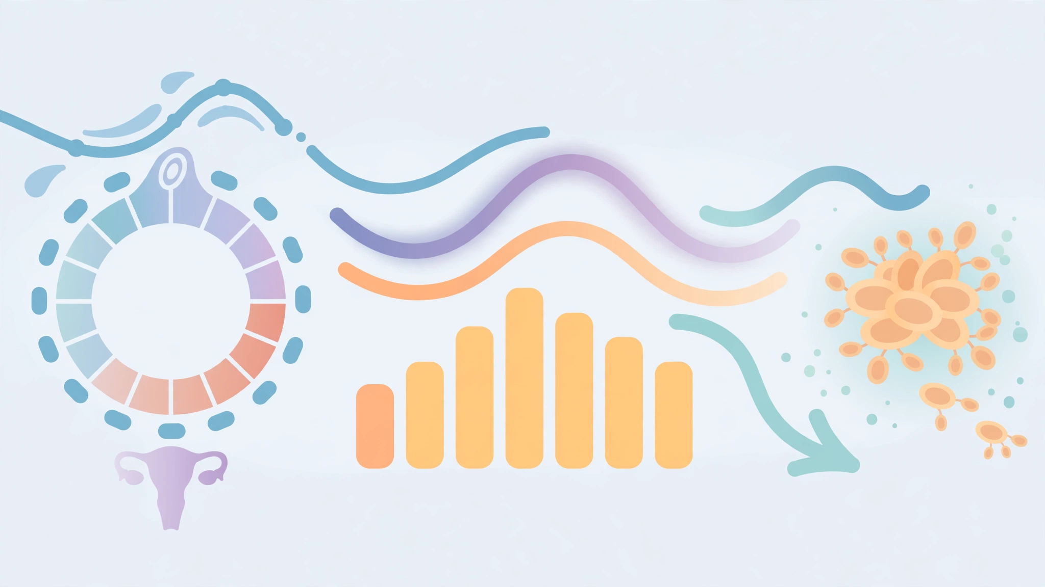 Illustration of hormonal and blood sugar drivers of recurrent yeast infections across the menstrual cycle