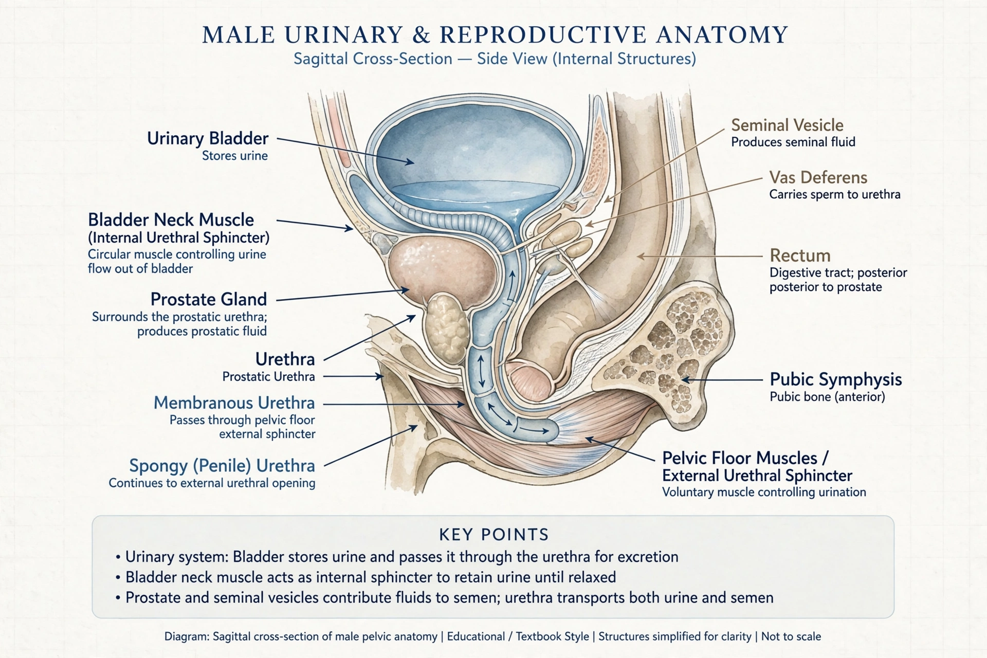 Medical illustration of the bladder neck muscle and anatomy involved in retrograde ejaculation causes