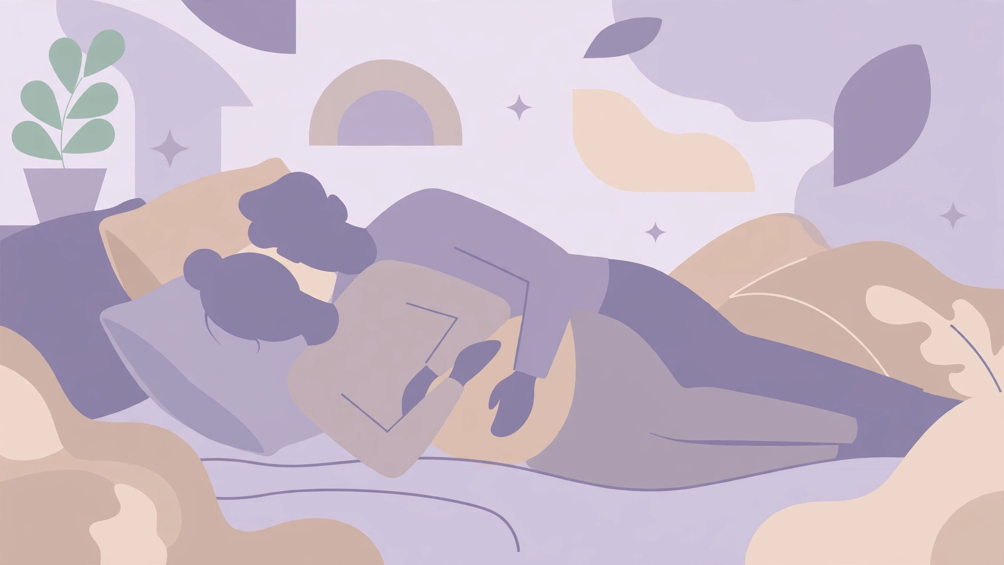 Abstract flat-vector illustration of a couple spooning, a classic example of safe sex positions during pregnancy