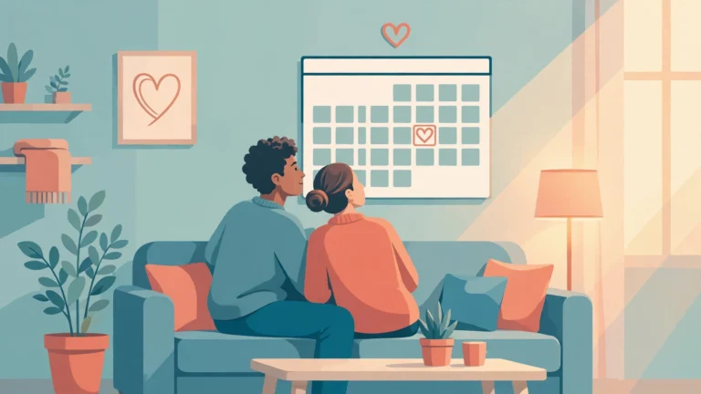 Couple marking a calendar together, illustrating the scheduling sex benefits therapists recommend for busy couples