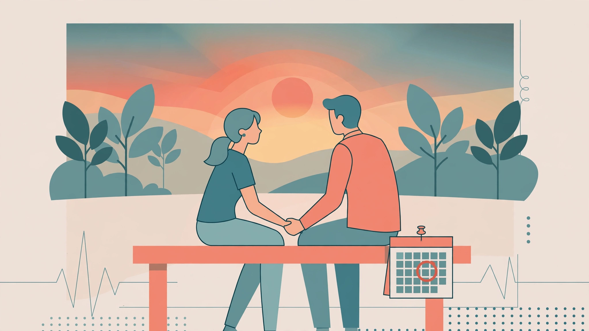 Couple holding hands on a park bench, enjoying scheduled intimate time together