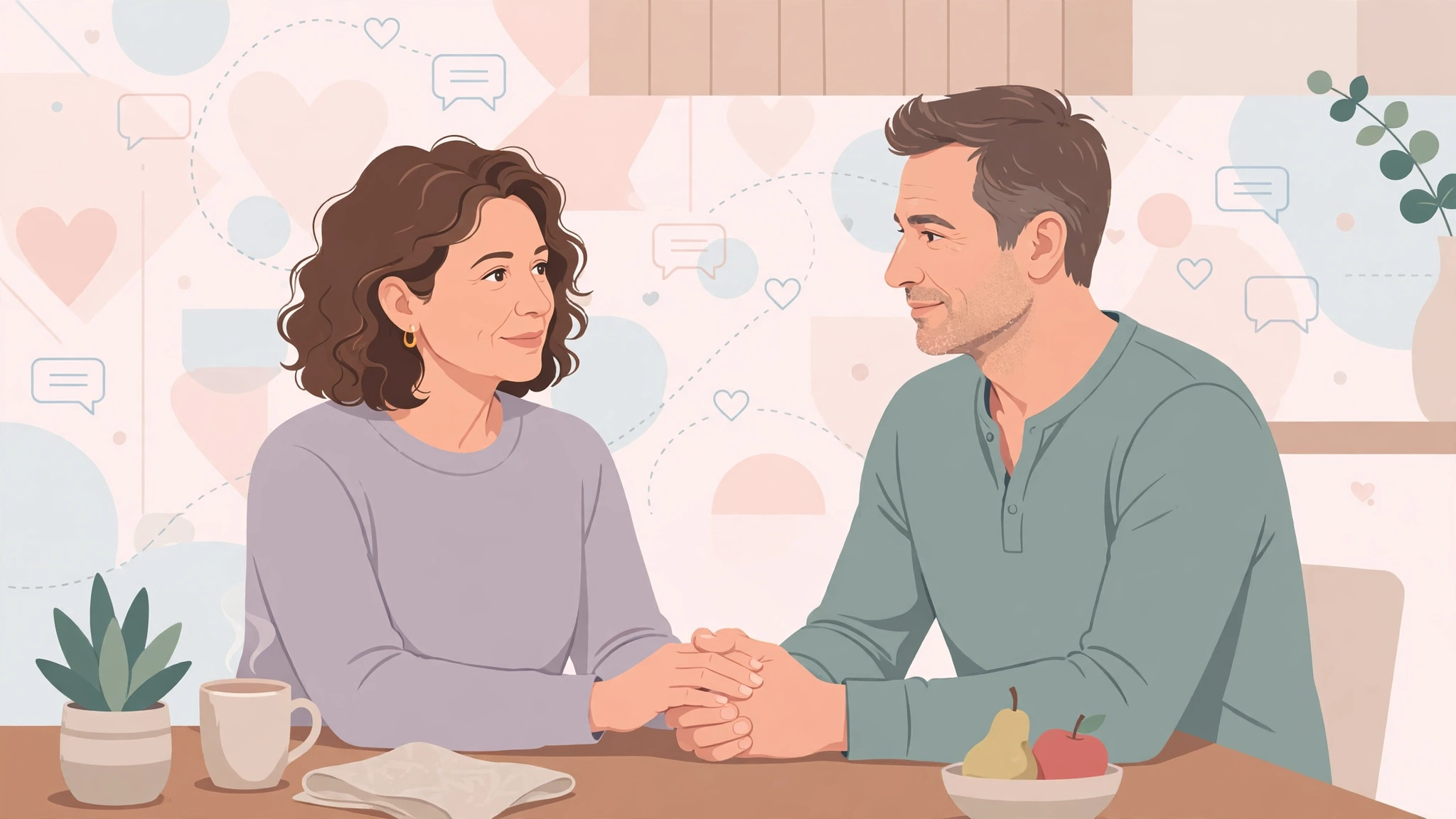 Couple communicating openly about second marriage intimacy and preferences