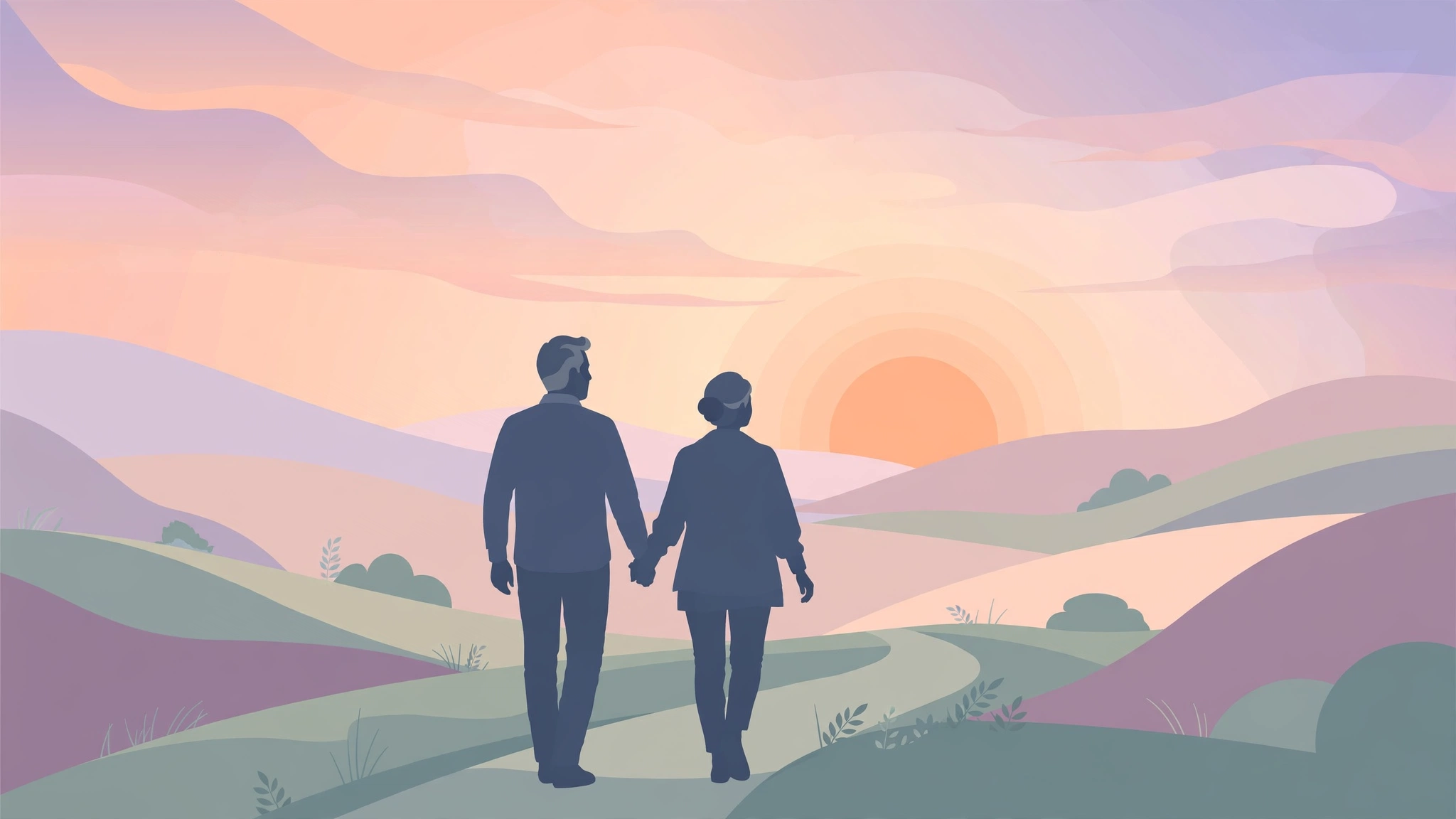 Couple holding hands at sunrise, symbolizing renewed second marriage intimacy