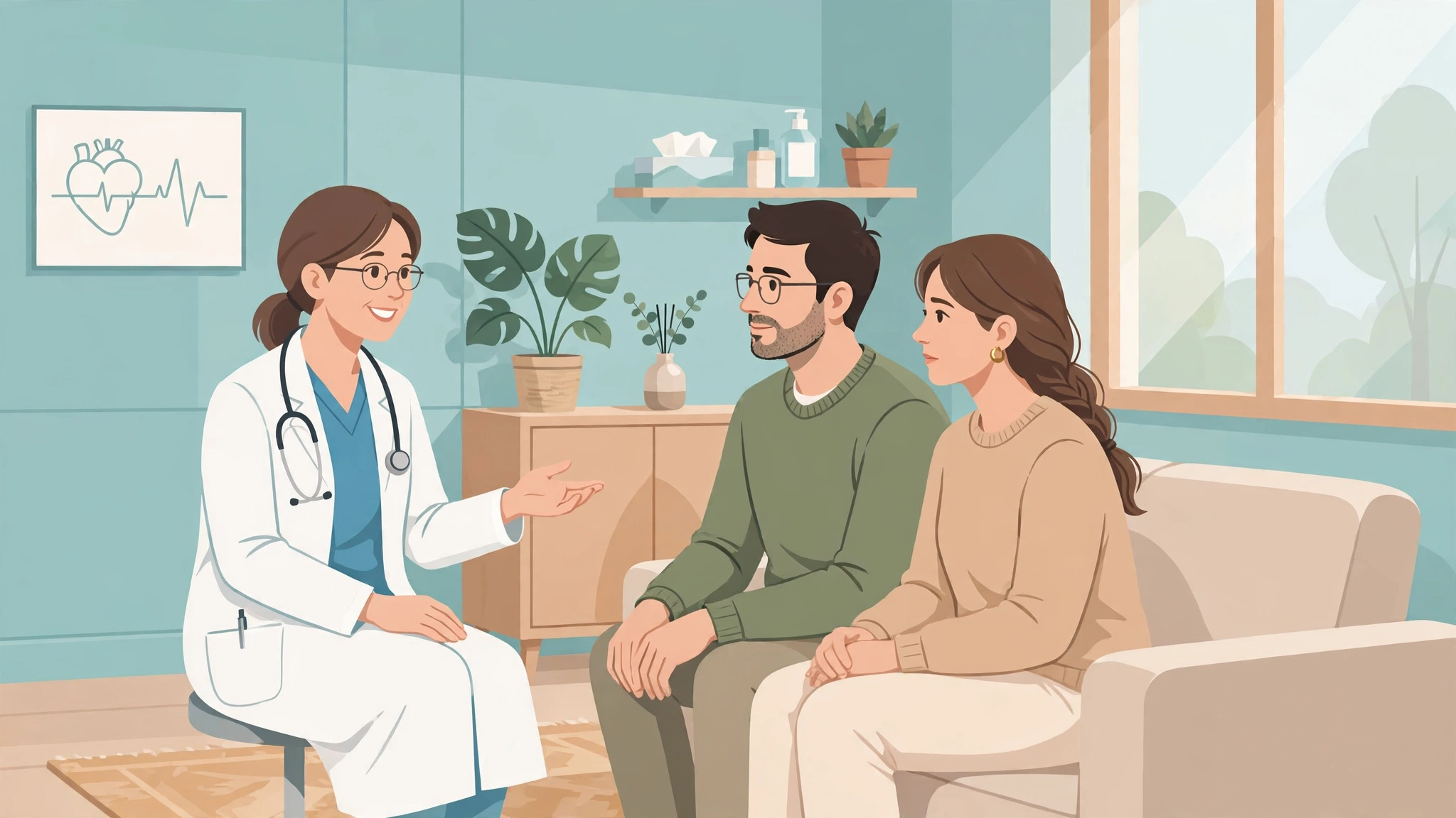 doctor consulting a couple about semen analysis results in a clinic