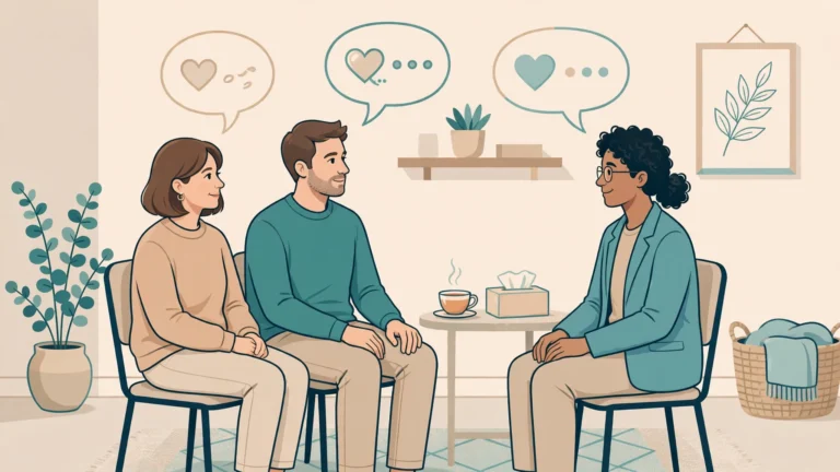 Couple consulting a therapist about sex therapy vs couples therapy options