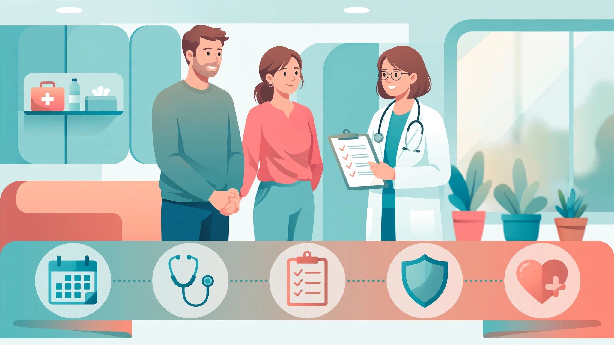 Sexual health checkup schedule by age with screening timeline illustration