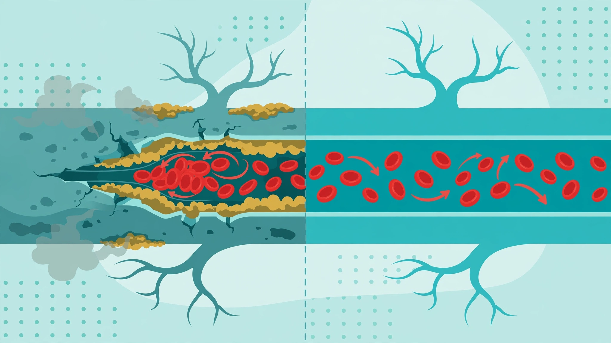 Illustration of healthy versus smoking-damaged arteries and blood flow — smoking and sexual health