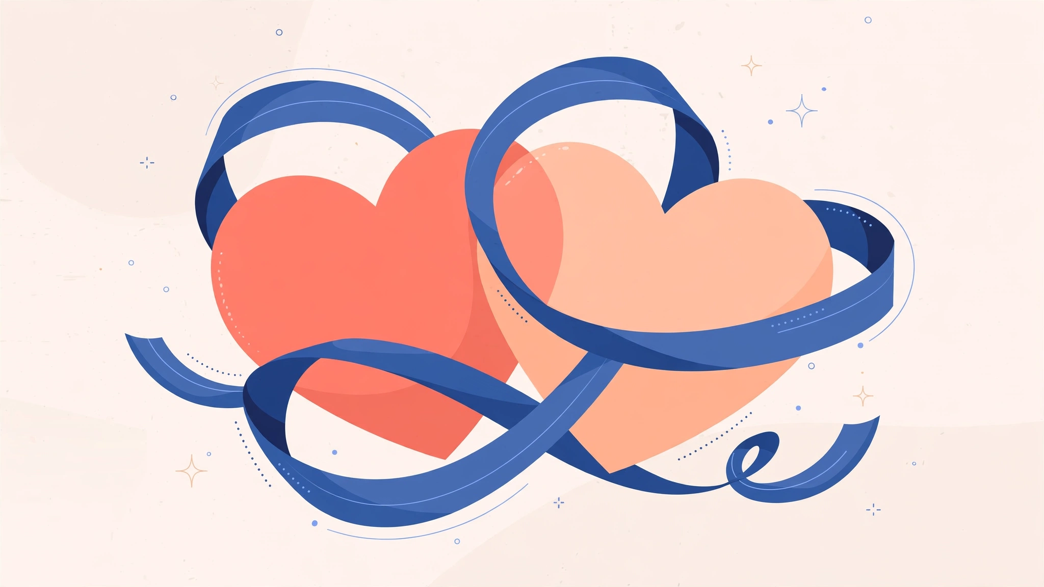 Abstract illustration of overlapping hearts symbolizing emotional connection and intimacy