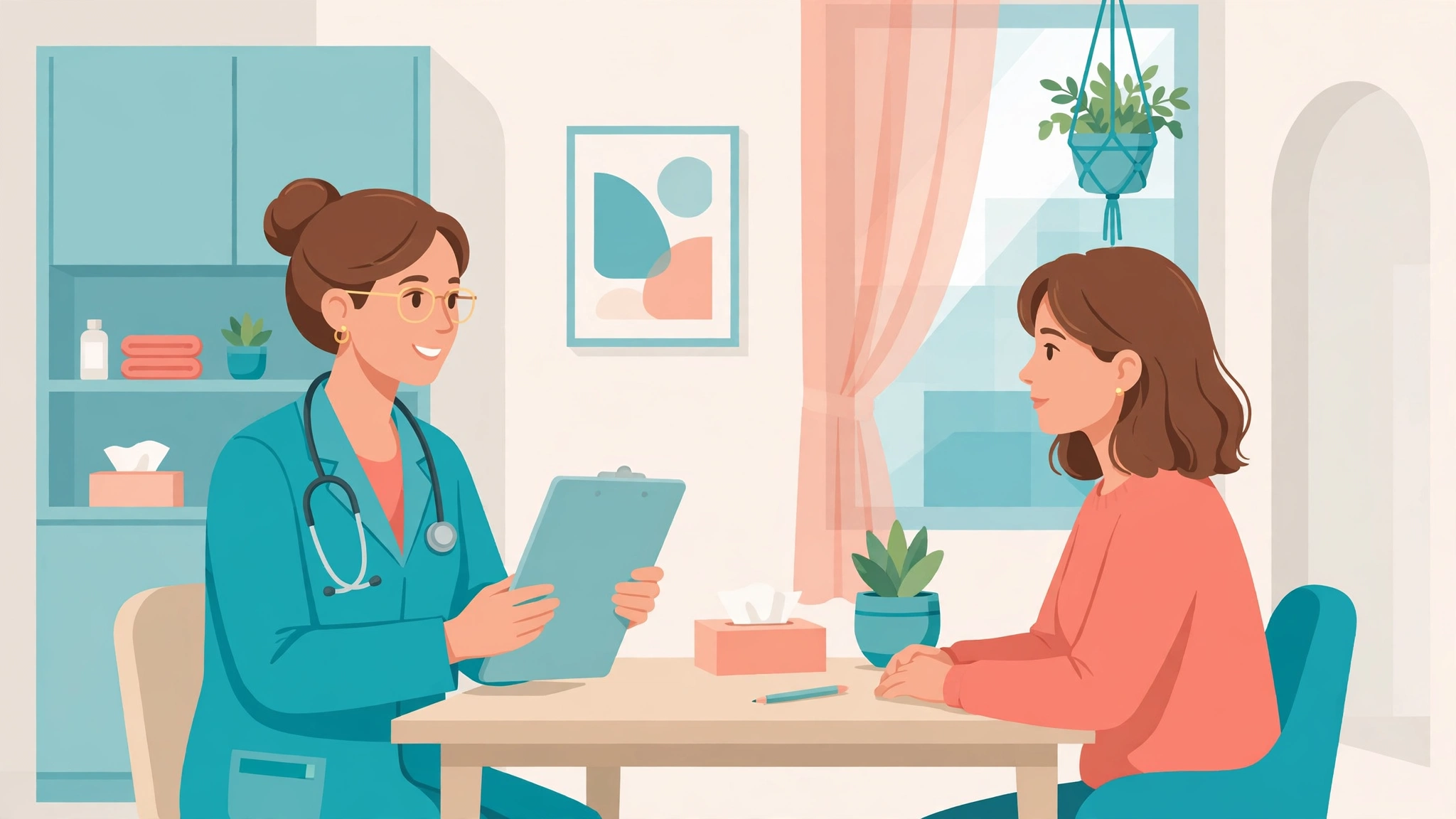 Doctor consulting a patient about spotting between periods causes