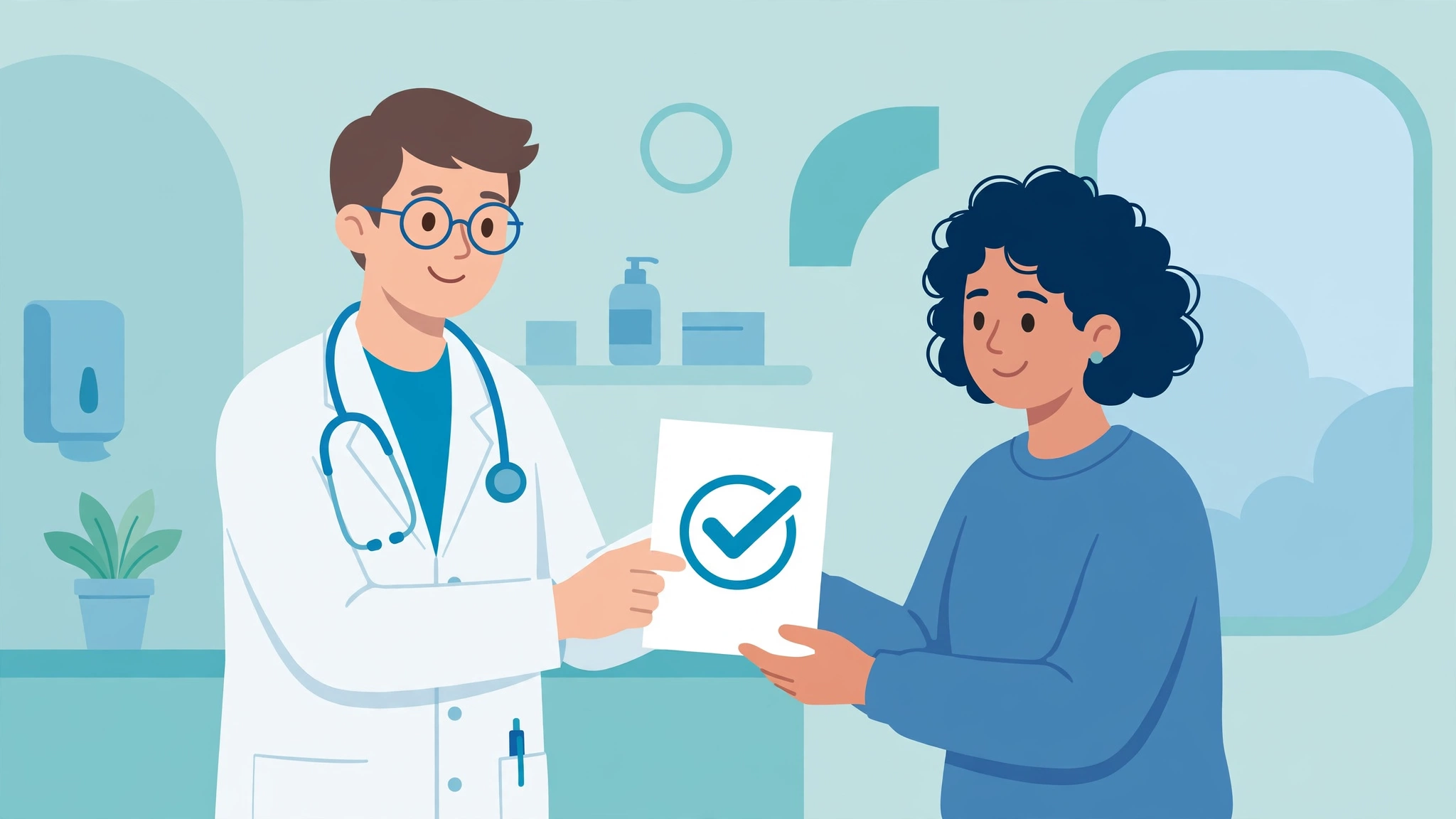 Doctor discussing STI test results with a patient in a clinic setting