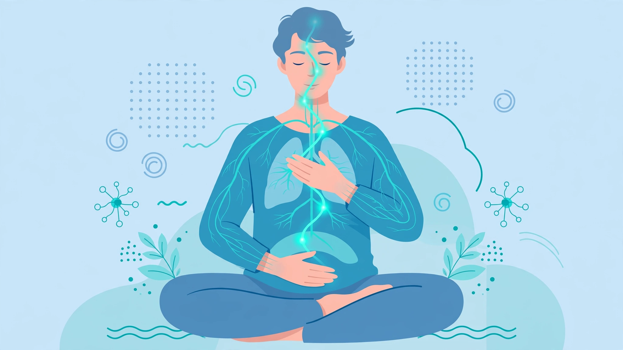 Stress and sex illustration: person practicing deep breathing meditation to calm the nervous system