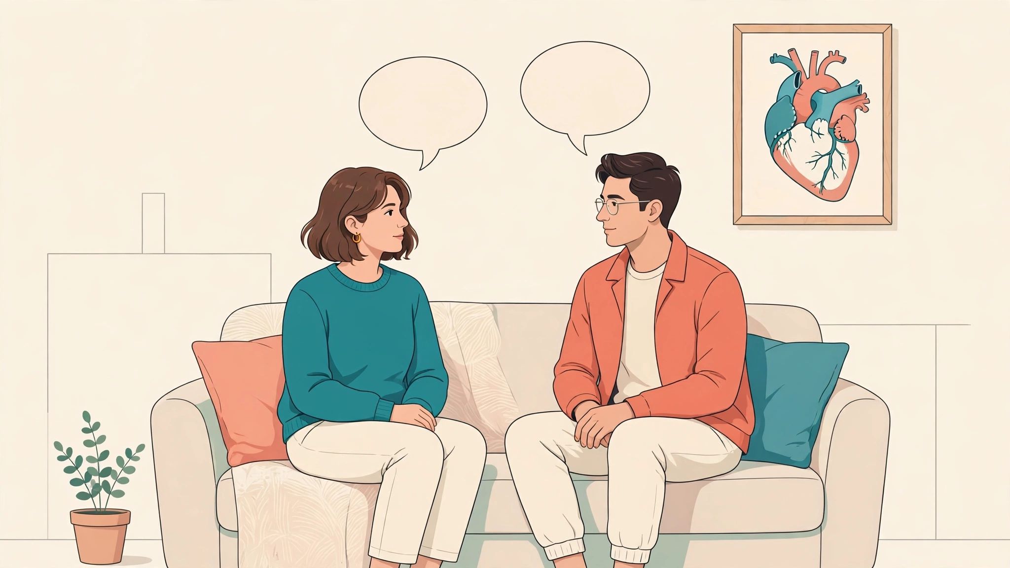 Couple having a calm, honest conversation about talking about sex with partner