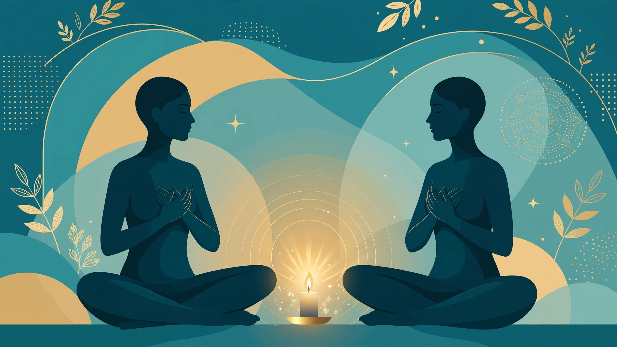 Couple silhouettes practicing synchronized breathing, a tantric sex beginners couples intimacy exercise