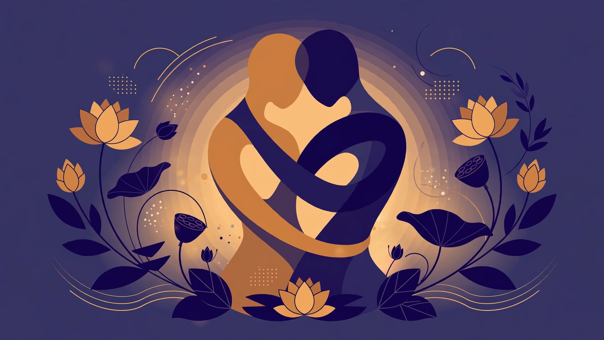 Tasteful abstract illustration of a couple exploring tantric sex beginners couples practices together