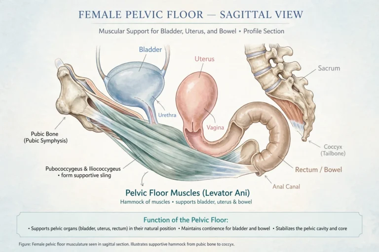 Anatomical diagram of the pelvic floor muscles showing how kegel balls train pelvic strength