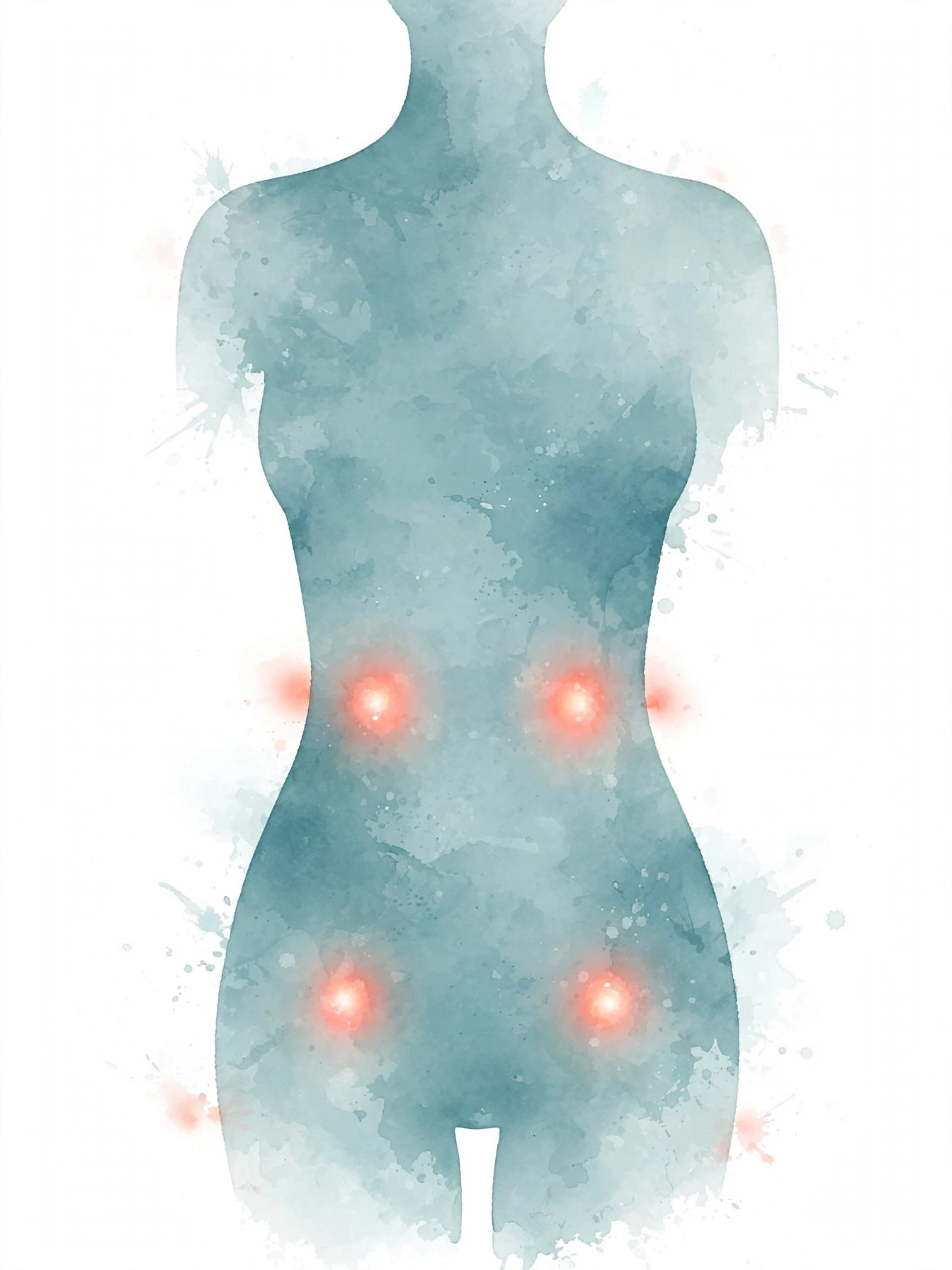 Medical infographic-style illustration of a female torso highlighting the abdominal and pelvic regions where ovarian cancer early signs appear