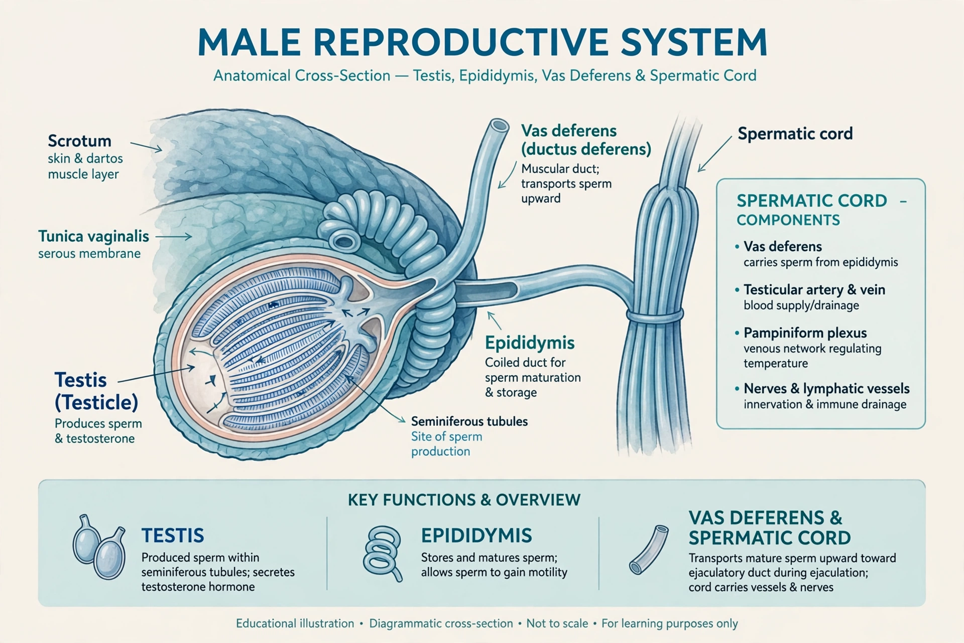 Medical illustration of male reproductive anatomy showing testicular atrophy causes